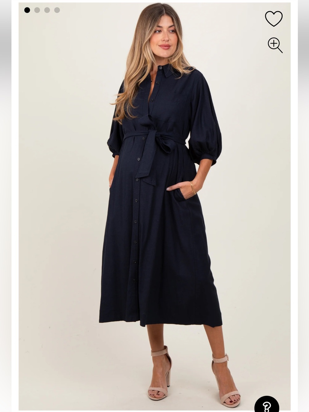 Pinkblush Navy 3/4 Bubble Sleeve Maternity Midi Shirt Dress